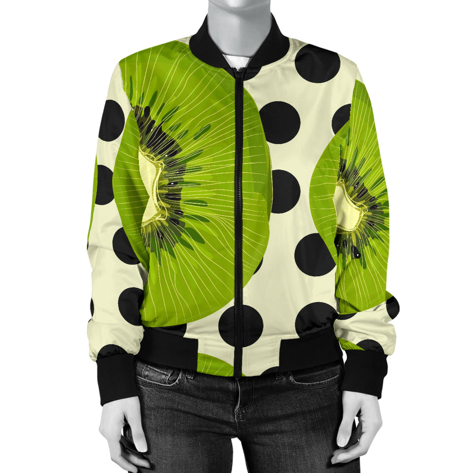 Kiwi Black Dot Background Women'S Bomber Jacket