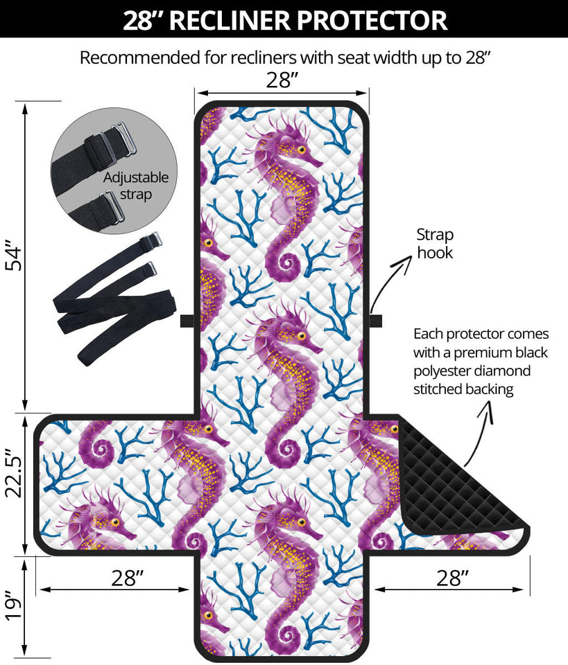Purple seahorse blue coral pattern Recliner Cover Protector