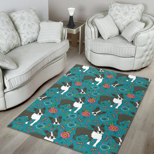 Boston Terrier Beautiful Flower Pattern Area Rug