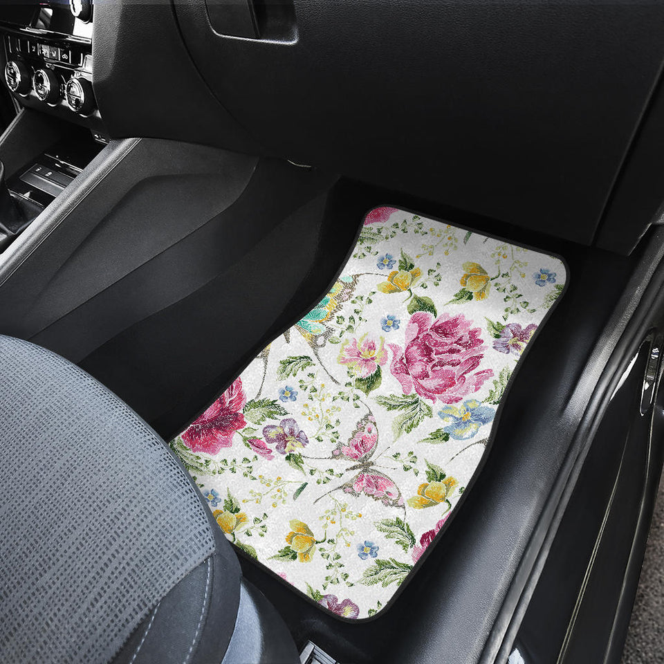 Hand Drawn Butterfly Rose Front And Back Car Mats