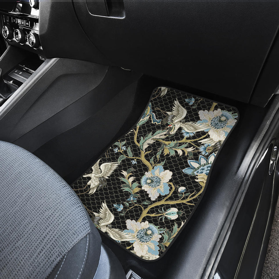 Japanese Crane Ornament Elements Front And Back Car Mats