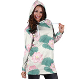 Pink Lotus Waterlily Leaves Pattern Women'S Hoodie Dress