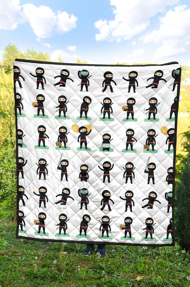 Cute Ninja Katana Sword Pattern Premium Quilt