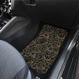 Luxurious Gold Lotus Waterlily Black Background Front Car Mats