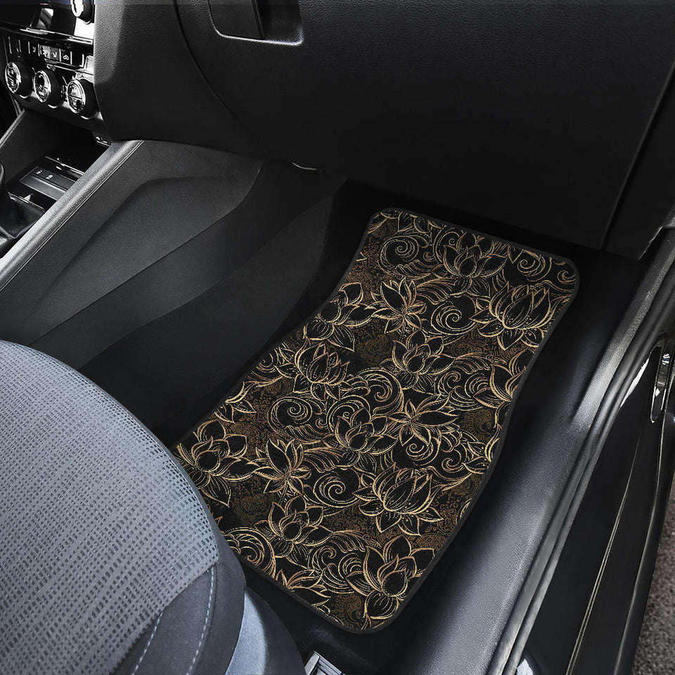 Luxurious Gold Lotus Waterlily Black Background Front Car Mats