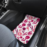 Pink Sketch Tulip Pattern Front And Back Car Mats