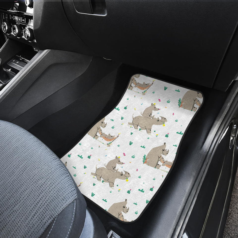 Cute Rhino Pattern Background Front And Back Car Mats