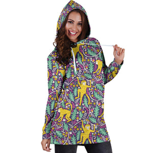 Cute Yellow Monkey Leaves Pattern Women'S Hoodie Dress