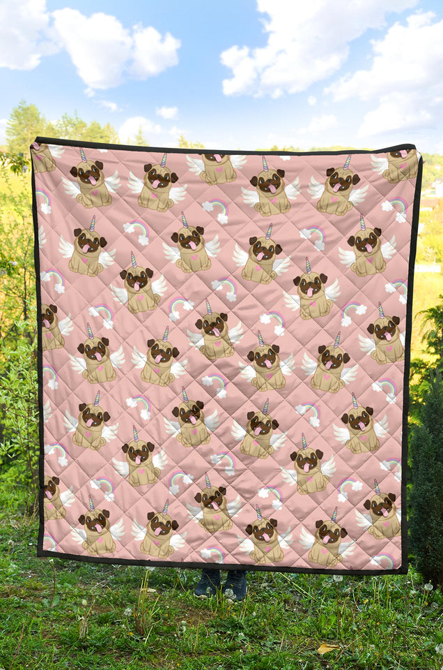 Cute Unicorn Pug Pattern Premium Quilt