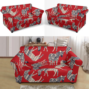 Zebra Abstract Red Background Loveseat Couch Slipcover