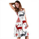 Deer Tree Snowflakes Chrismas Pattern Sleeveless Midi Dress