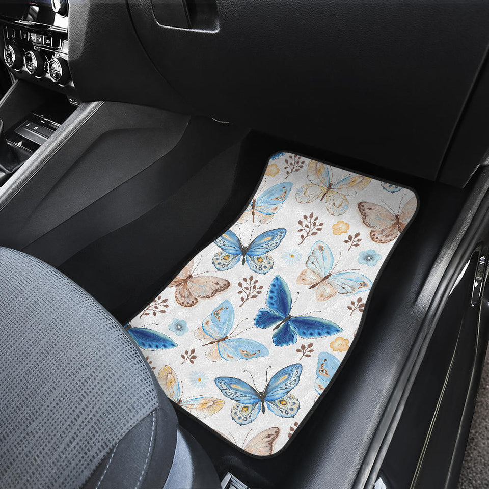 Blue Butterfly Pattern Front And Back Car Mats