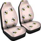 Cute Bee Flower Pattern Pink Background  Universal Fit Car Seat Covers