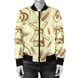Windmill Wheat Pattern Women'S Bomber Jacket