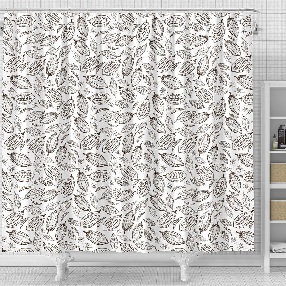 Cocoa Beans Leaves Pattern Shower Curtain Fulfilled In US