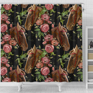 Horse Head Wild Roses Pattern Shower Curtain Fulfilled In US