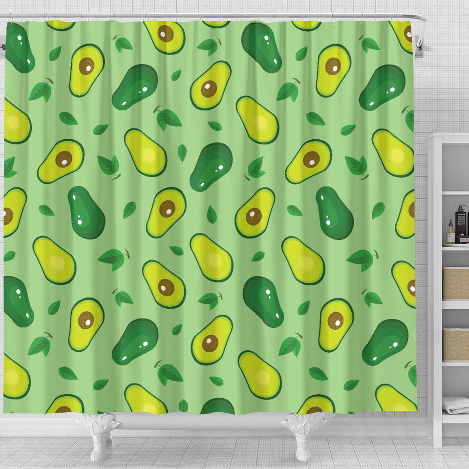Avocado Pattern Green Background Shower Curtain Fulfilled In US