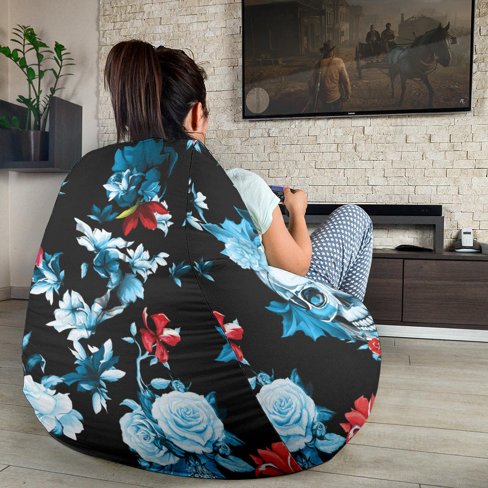 Skull Flower Roses Leave Pattern Bean Bag Cover