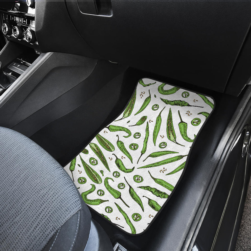Hand Drawn Sketch Style Green Chili Peppers Pattern Front And Back Car Mats