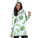 Durian Pattern Blue Background Women'S Hoodie Dress