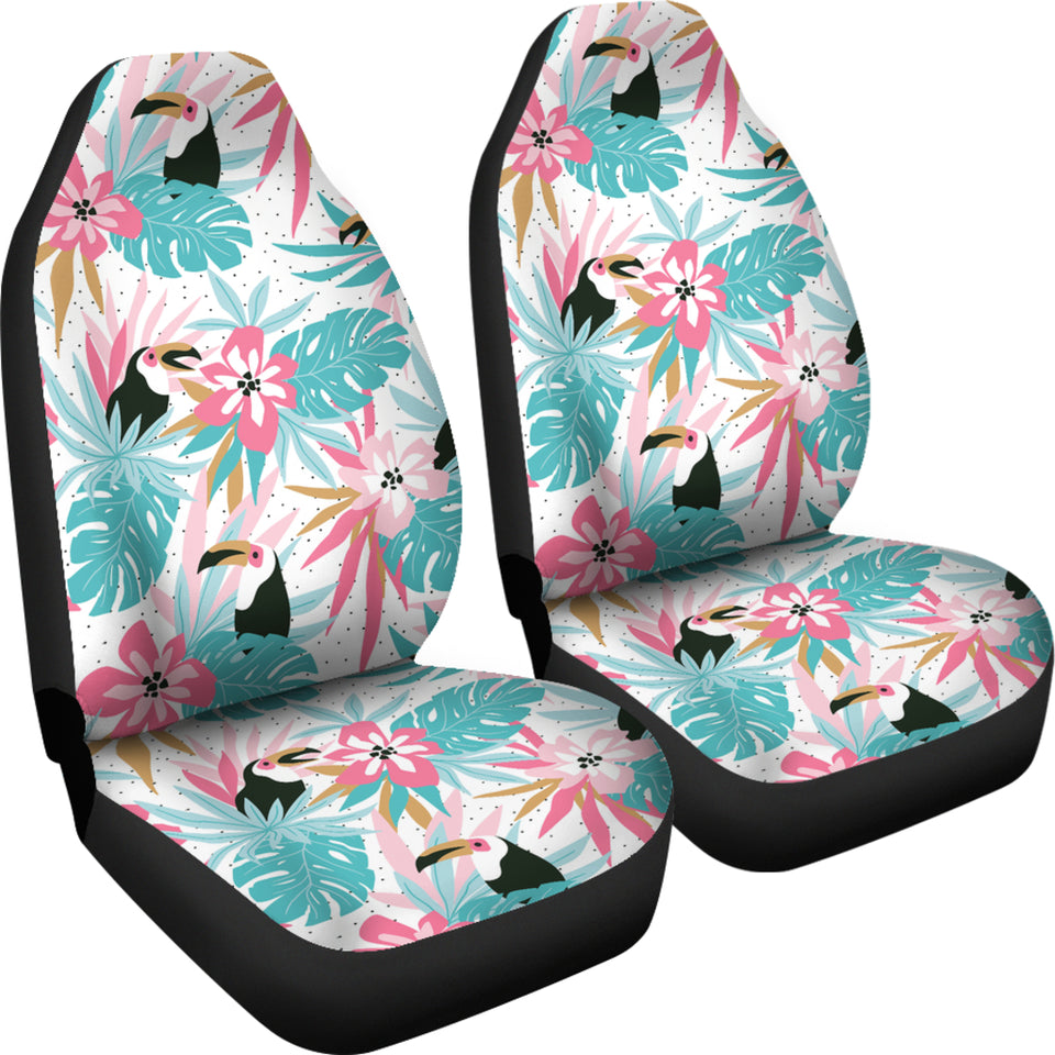 Toucan Tropical Flower Leave Pattern  Universal Fit Car Seat Covers