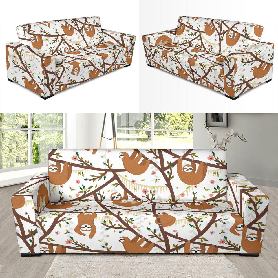 Sloths Hanging On The Tree Pattern Sofa Slipcover
