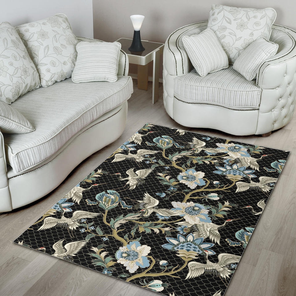 Japanese Crane Ornament Elements Area Rug