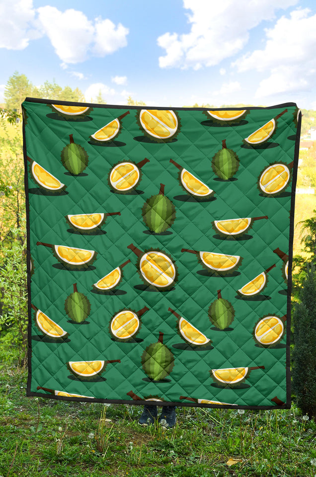 Durian Pattern Green Background Premium Quilt