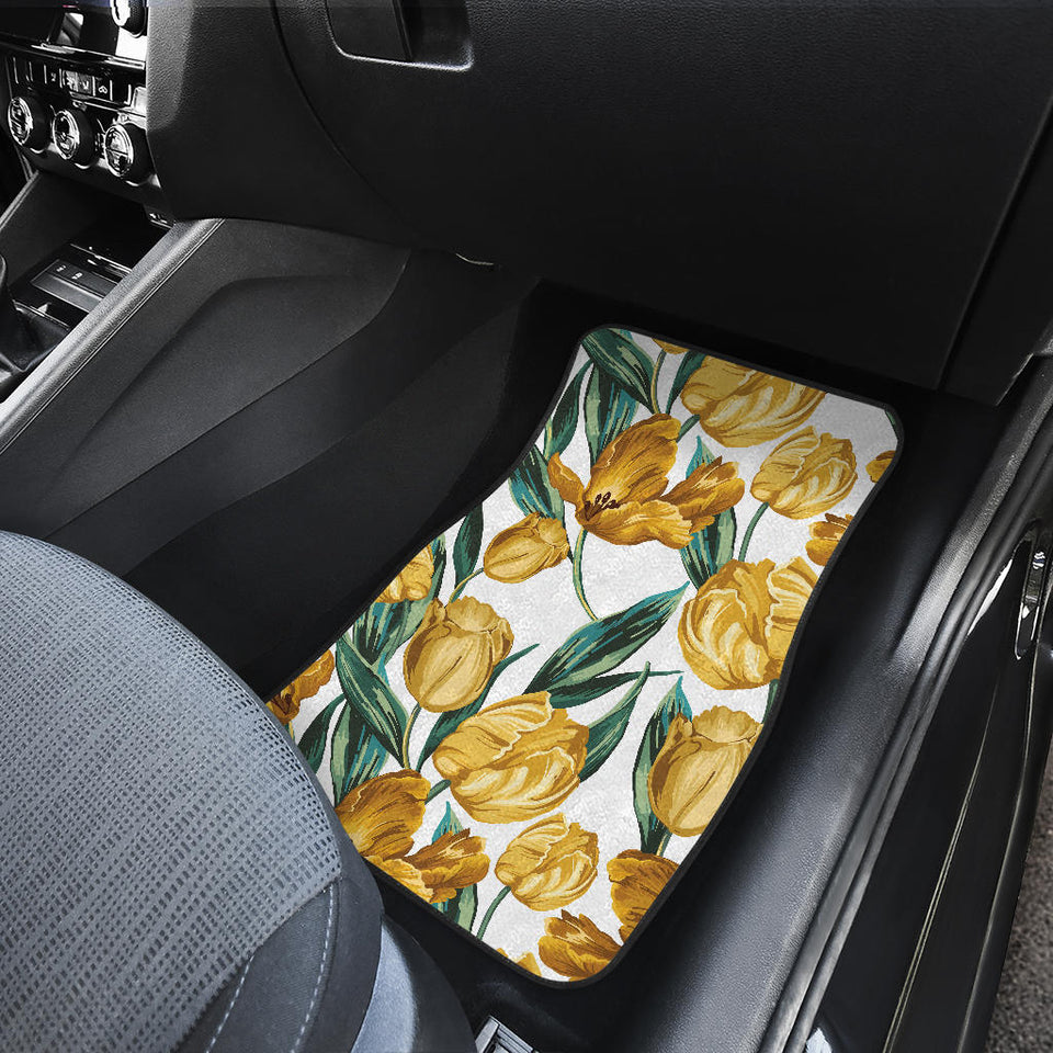Yellow Tulips Pattern Front And Back Car Mats