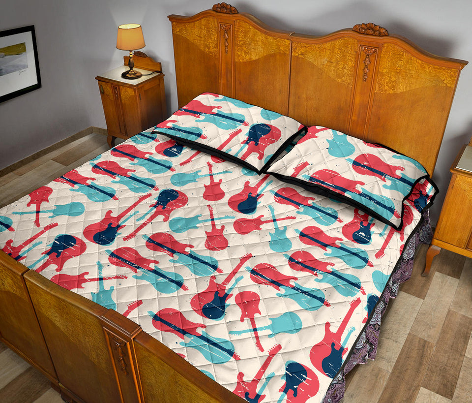 Red Blue guitar pattern Quilt Bed Set