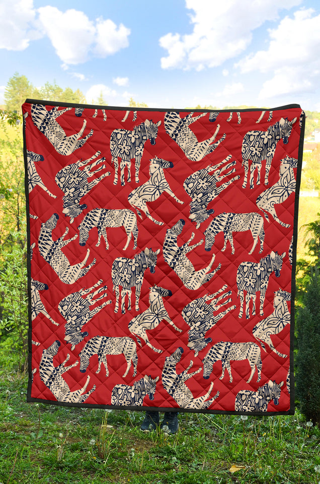 Zebra Abstract Red Background Premium Quilt