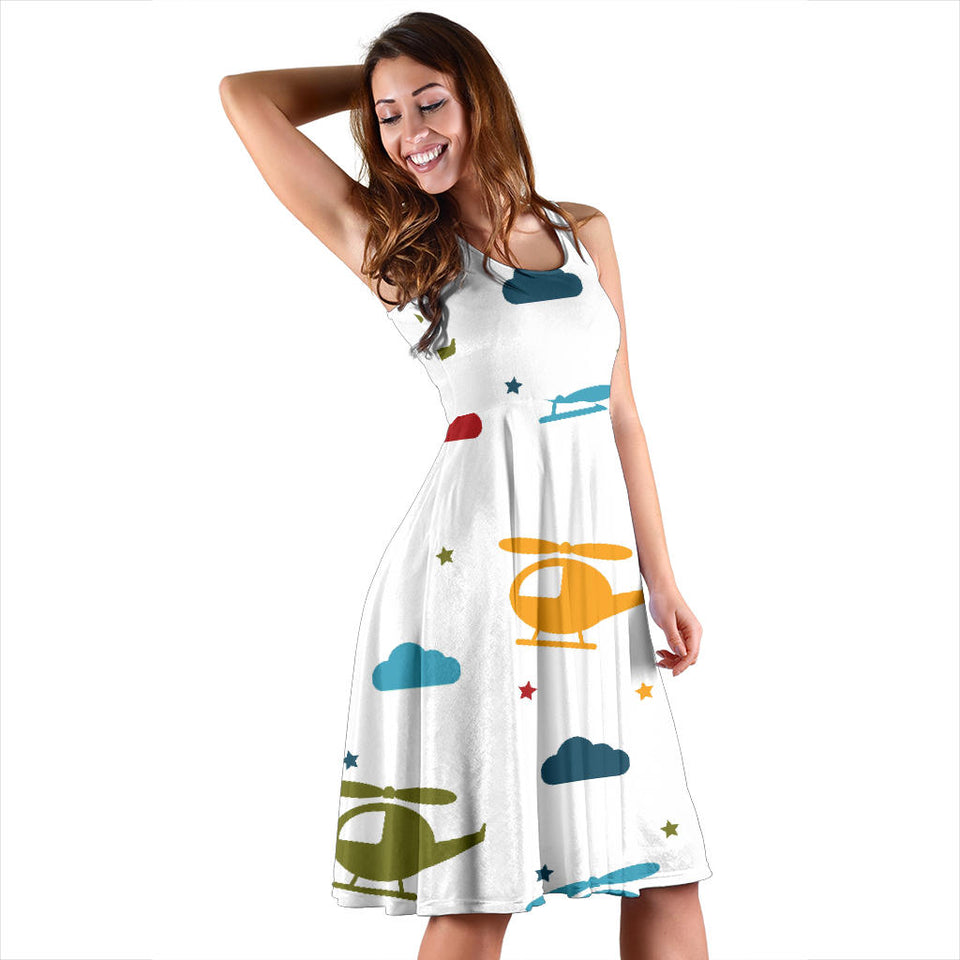 Colorful Helicopter Pattern Sleeveless Midi Dress
