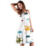 Colorful Helicopter Pattern Sleeveless Midi Dress