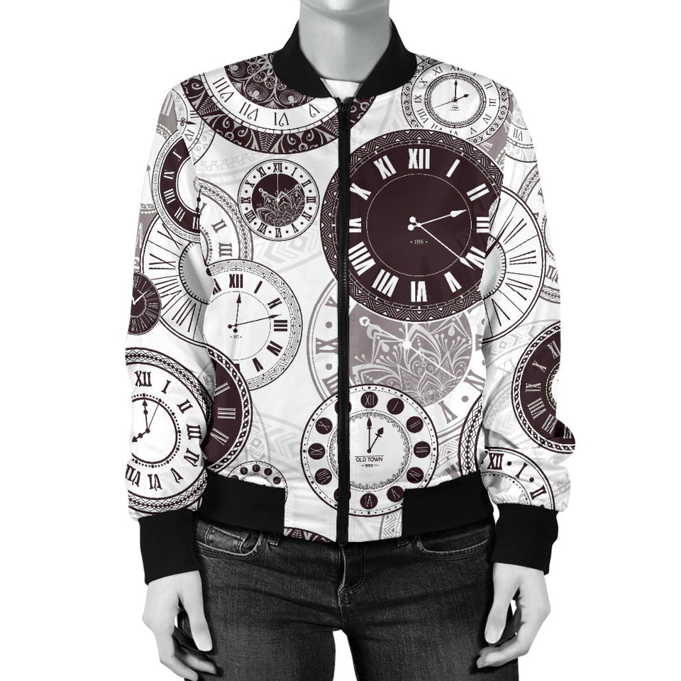 Classic Vintage Clock Pattern Women'S Bomber Jacket