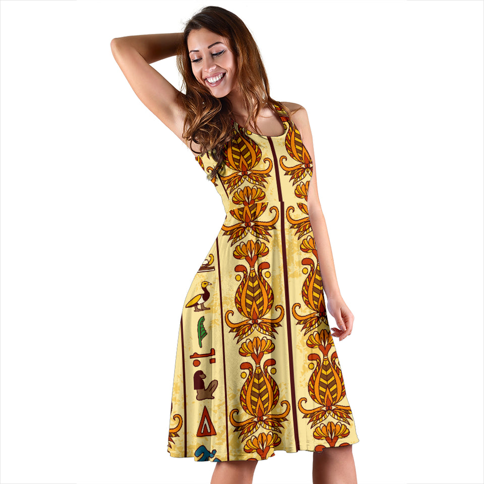 Egypt Hieroglyphics Pattern Print Design 04 Sleeveless Midi Dress