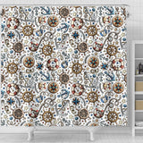 Cute Nautical Steering Wheel Anchor Pattern Shower Curtain Fulfilled In US
