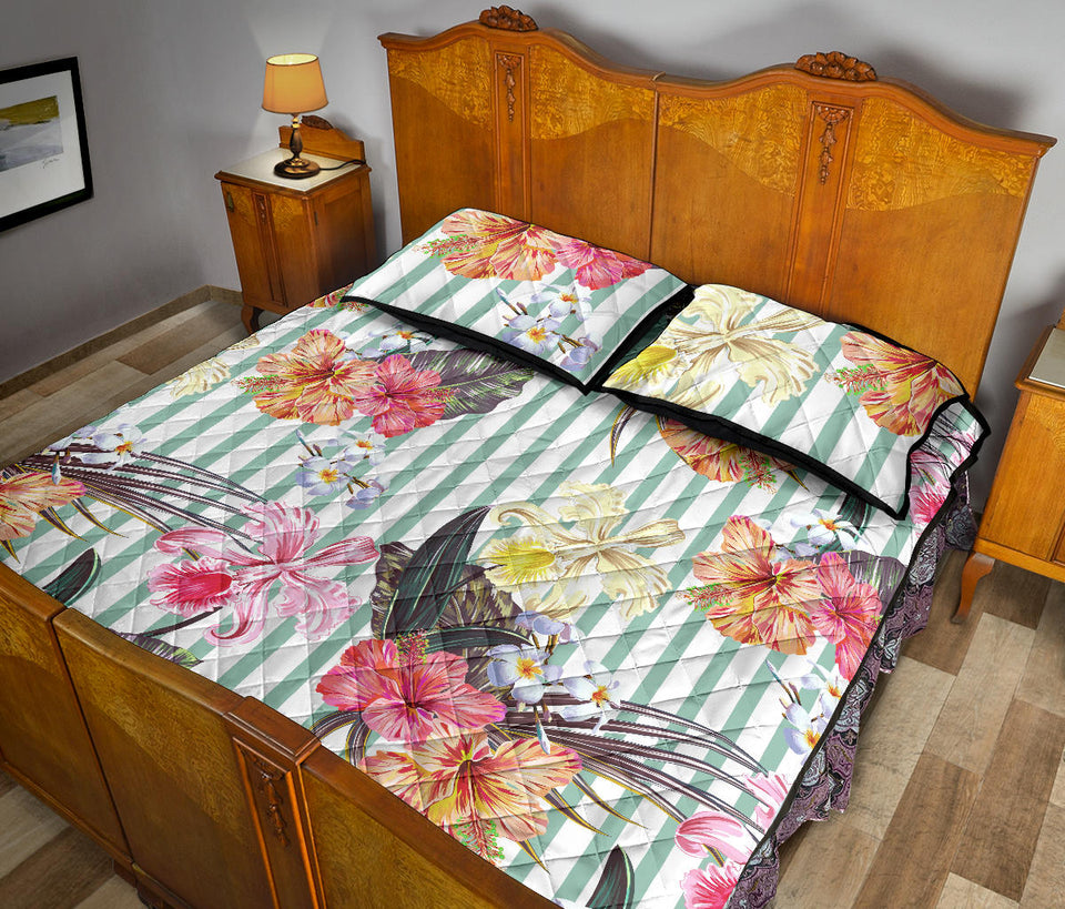 Colorful orchid flower pattern Quilt Bed Set