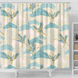 Bonsai Bamboo Stork Japanese Pattern Cream Theme Shower Curtain Fulfilled In US