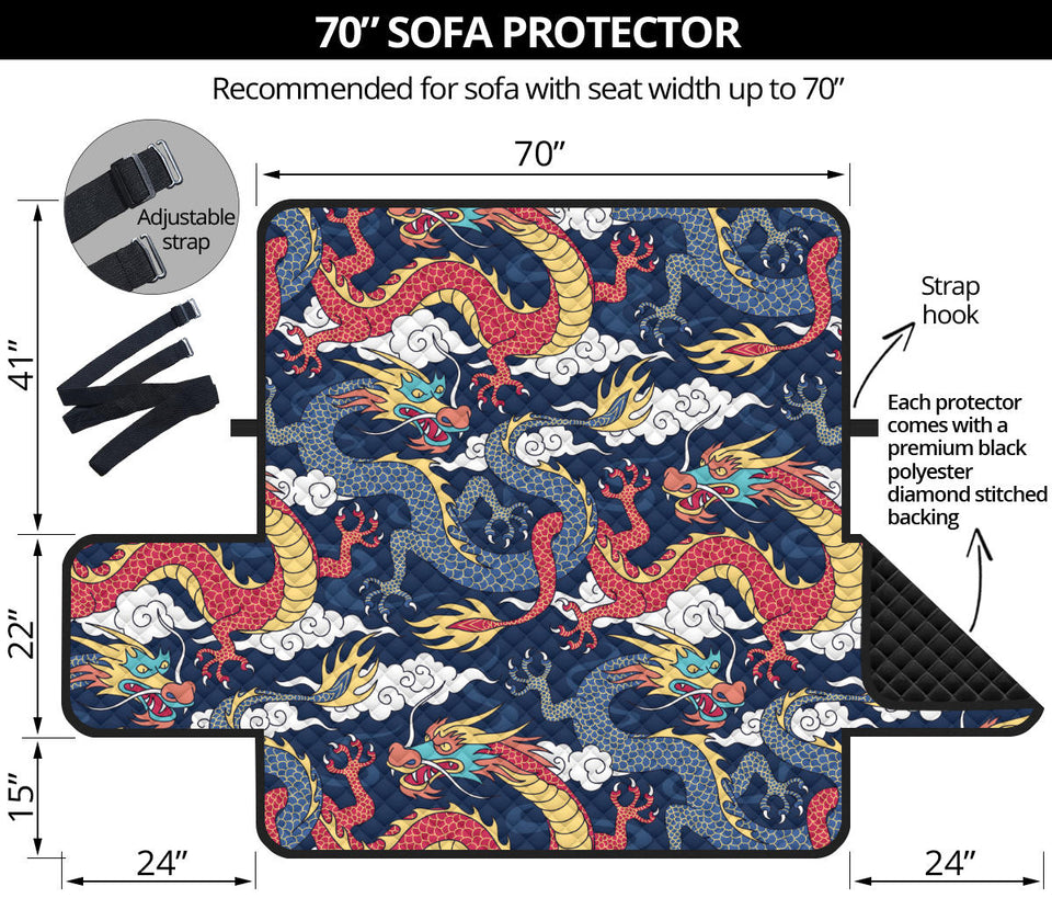 Blue red dragon cloud pattern Sofa Cover Protector