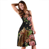 Horse Head Wild Roses Pattern Sleeveless Midi Dress