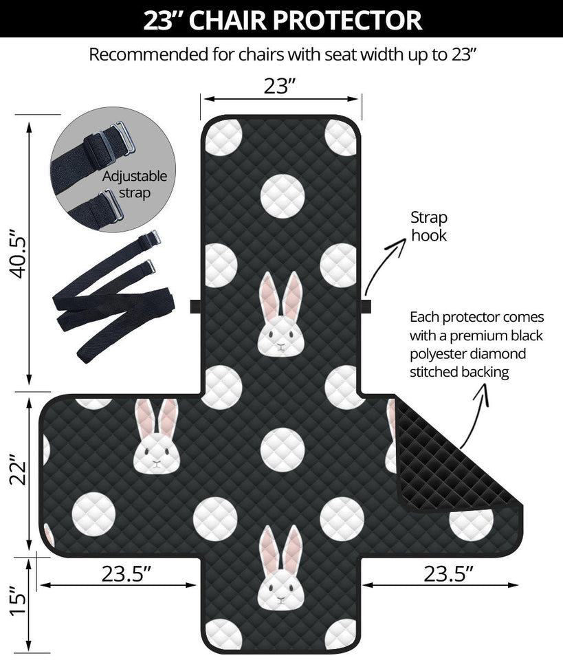 Cute white rabbit polka dots black background Chair Cover Protector