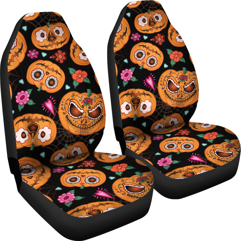 Pumpkin Flowers Spiderweb Halloween Theme Universal Fit Car Seat Covers