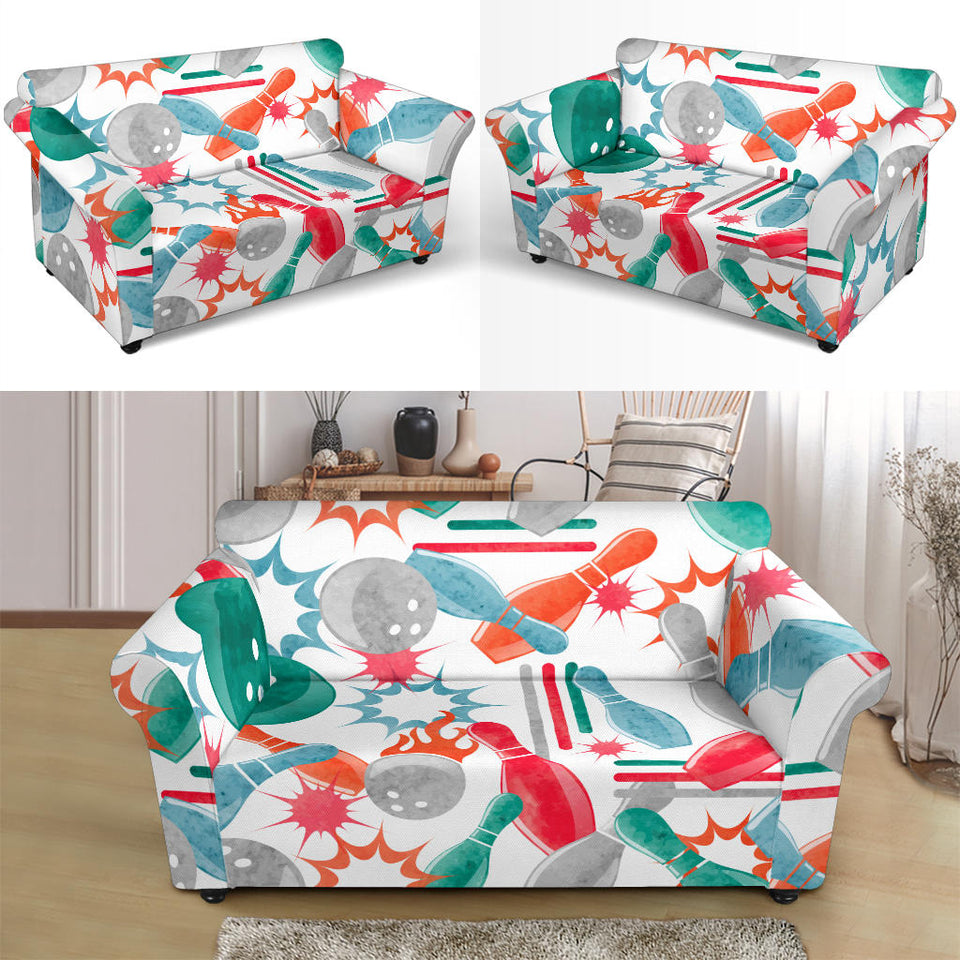 Watercolor Bowling Pattern Loveseat Couch Slipcover