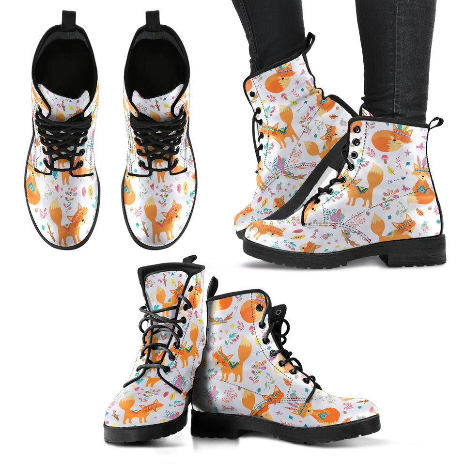 Cute Tribal Fox Pattern Leather Boots