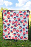 Strawberry Pattern Blue Lines Background Premium Quilt