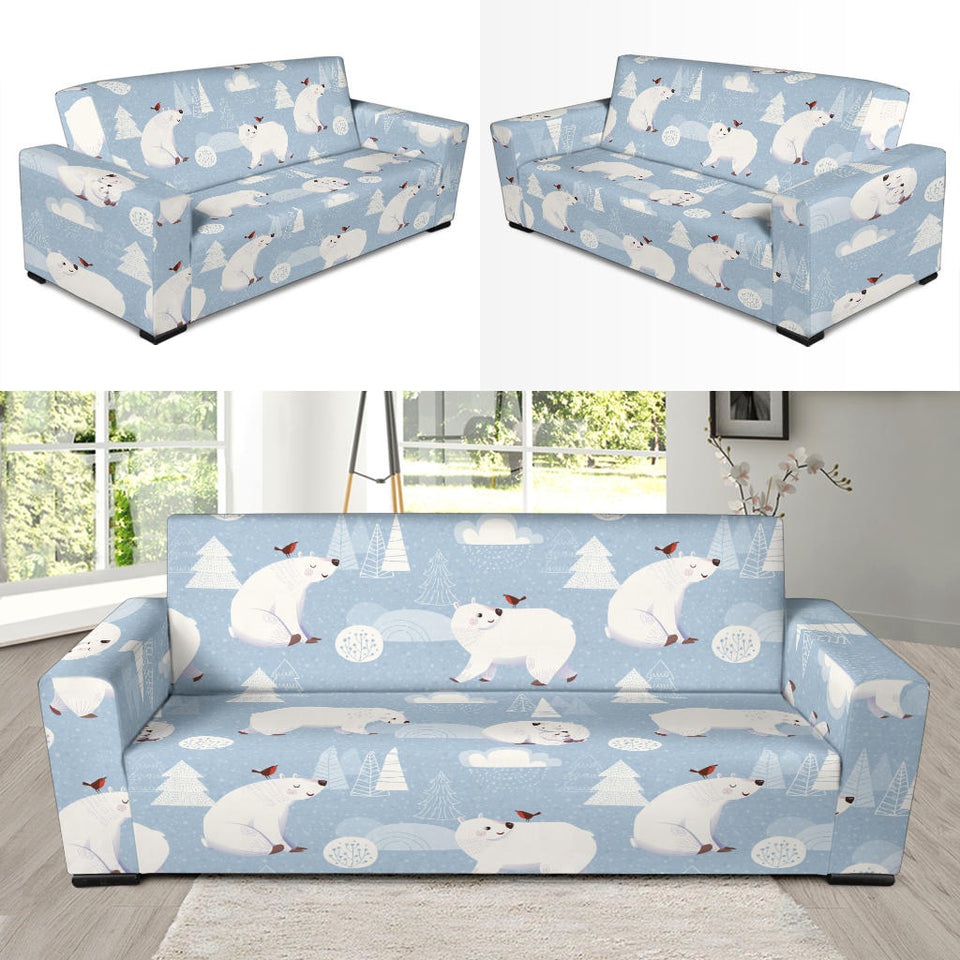 Cute Polar Bears Christmas Decoration Pattern Sofa Slipcover