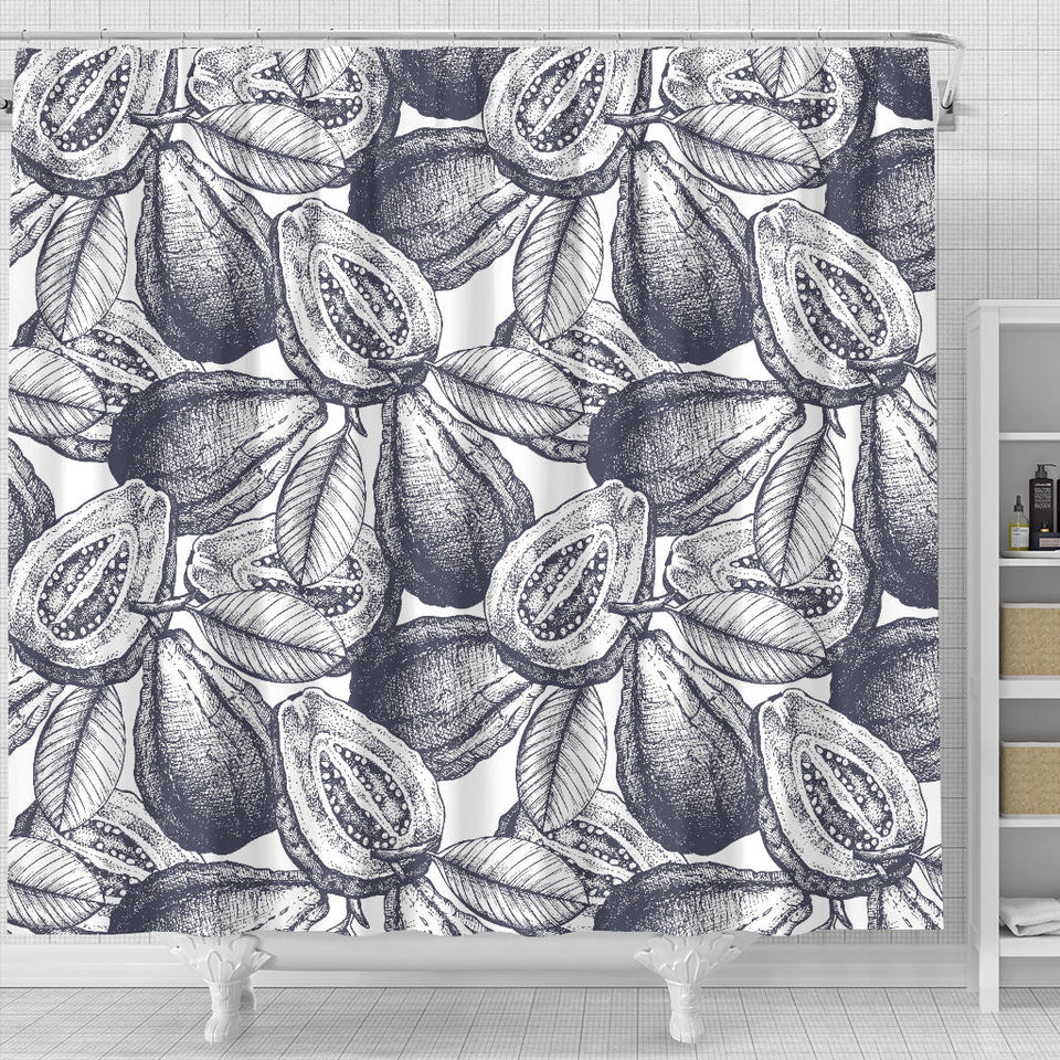 Guava Tropical Hand Drawn Pattern Shower Curtain Fulfilled In US