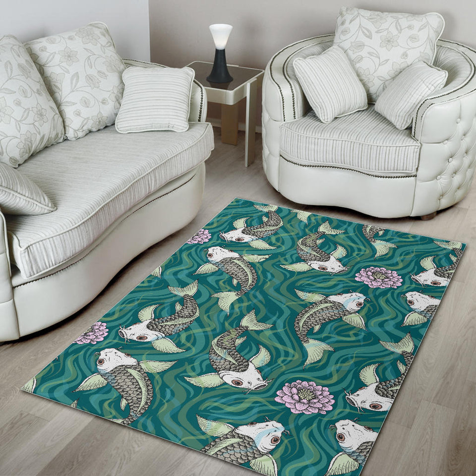 Koi Fish Carp Fish Lotus Pattern Area Rug
