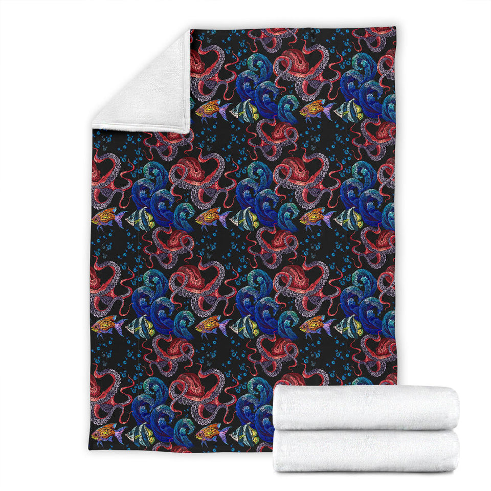 Octopus Sea Wave Tropical Fishe Pattern Premium Blanket