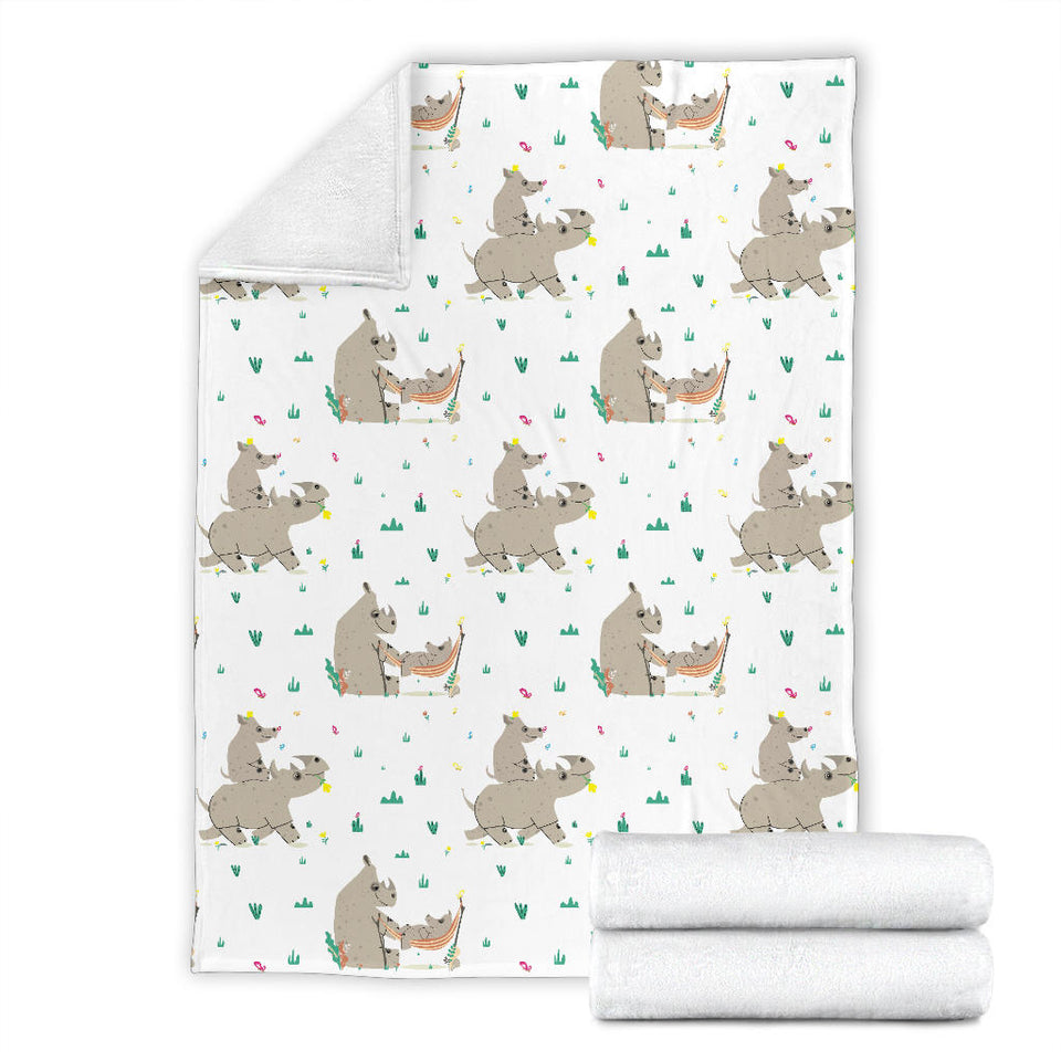 Cute Rhino Pattern Background Premium Blanket